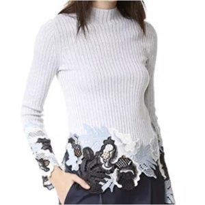 3.1 Phillip Lim Ribbed Knit Lace Applique Sweater